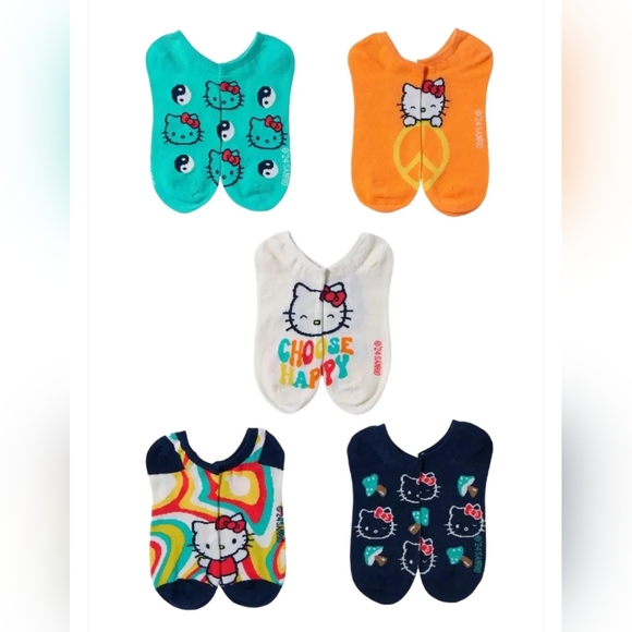 NWT Sanrio Hello Kitty 5-Pair Sock Set ~ Ladies Shoe Size 4-10~ Choose Happy - Picture 2 of 4